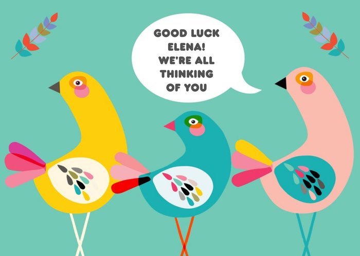 Three Birds Personalised Text Good Luck Card