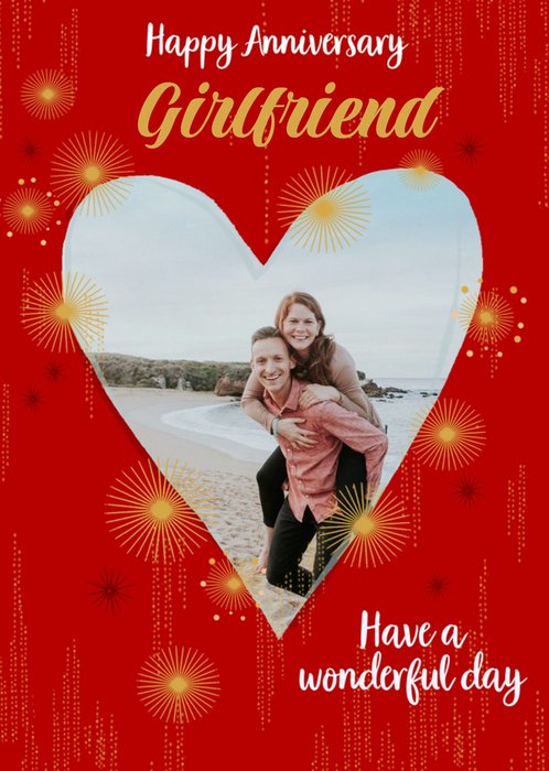 Red Illustrated Sparkle Photo Upload Customisable Anniversary Card