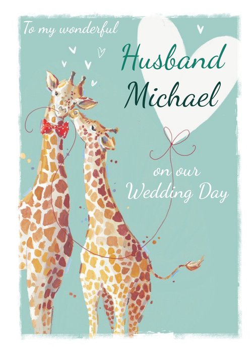 Giraffes Wonderful Husband Wedding Card