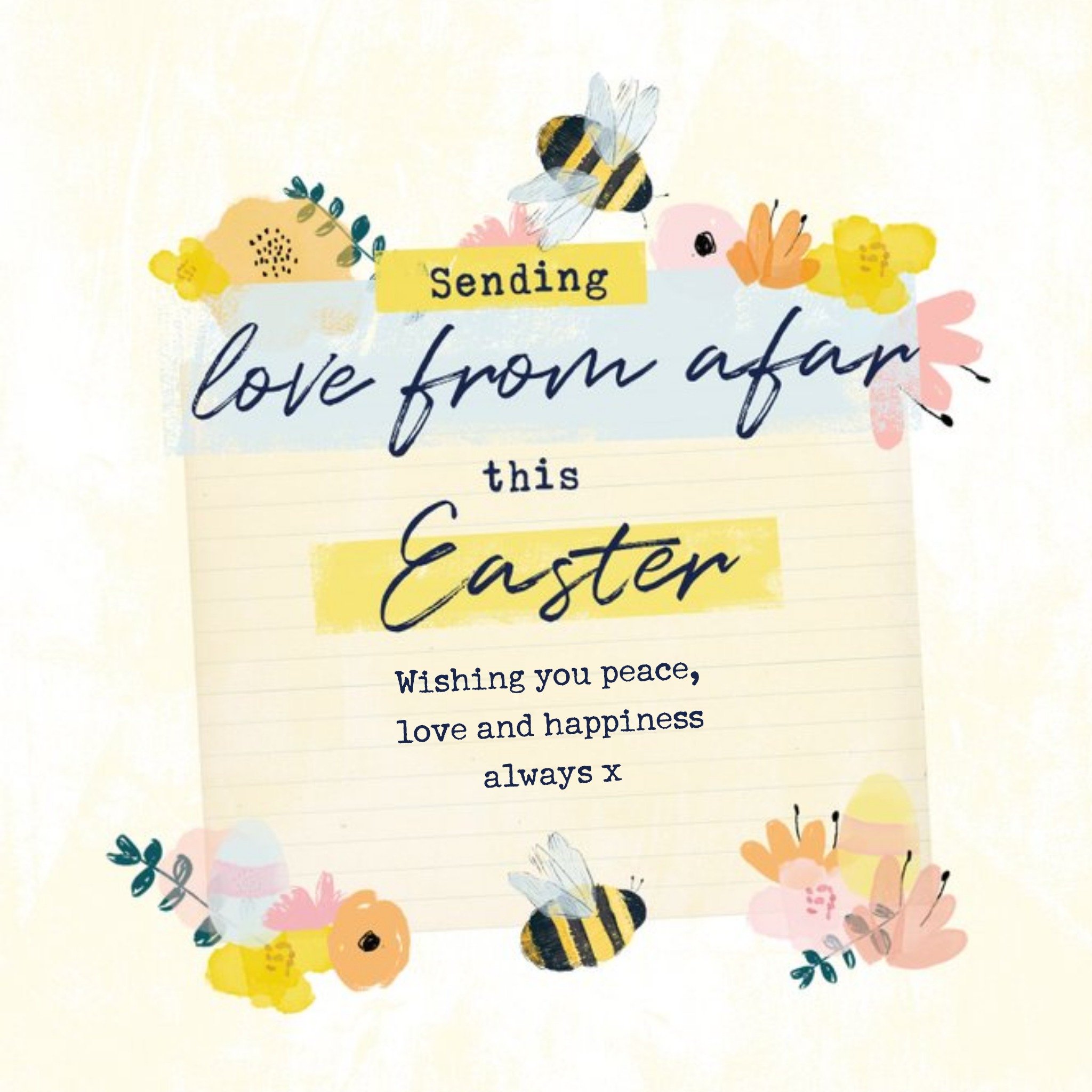 Moonpig Bees Knees Floral Bees Easter Eggs Sending Love From Afar This Easter Card, Large