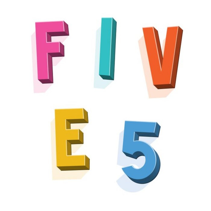Typographic Five 5th Birthday Card