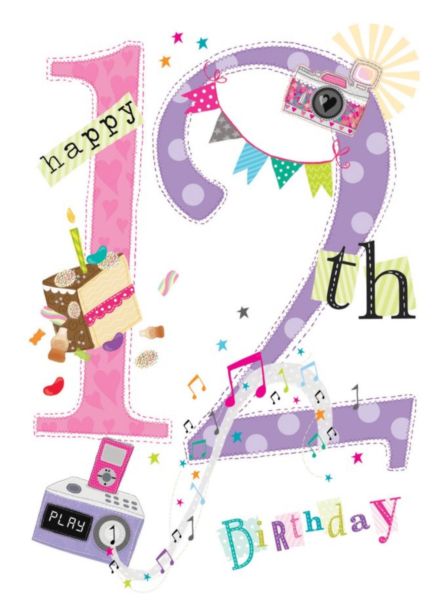 Typographic Happy 12Th Birthday Card Ecard