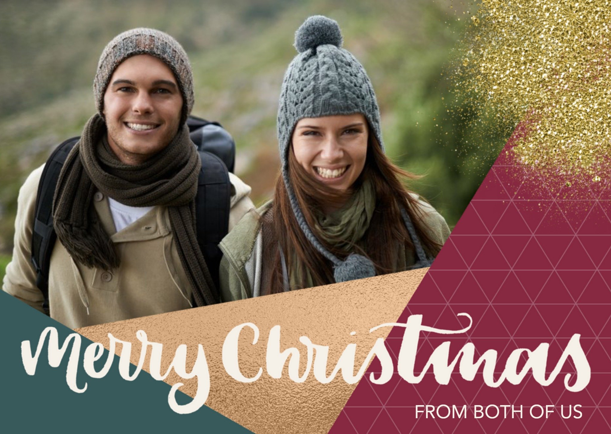 From Both Of Us Geometric Sparkles Photo Upload Christmas Card Ecard