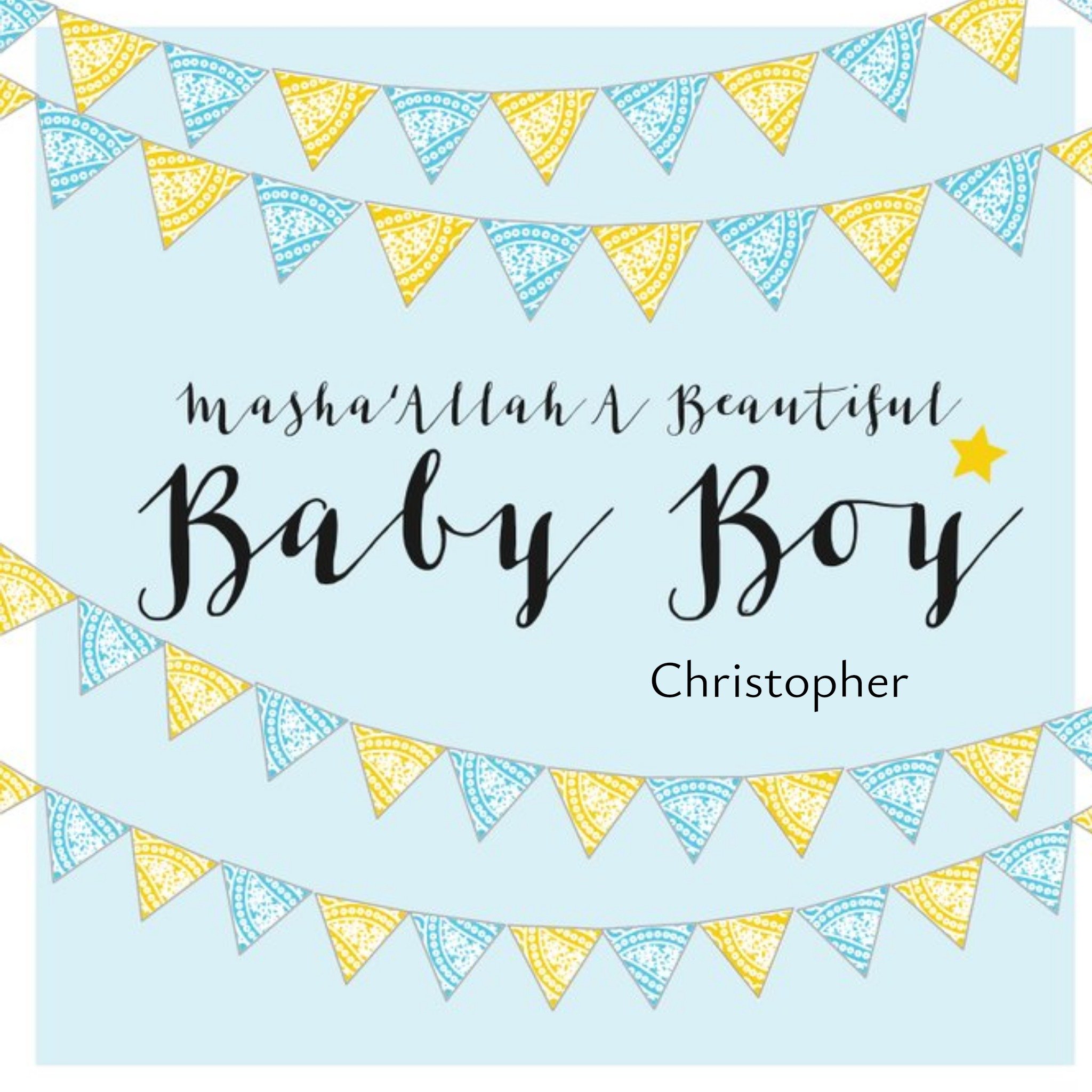 Eastern Print Studio Masha'allah A Beautiful Baby Boy New Baby Card, Square