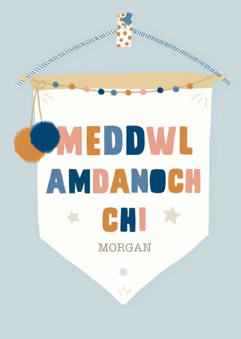 So Wonderful Typographic Welsh Thinking Of You, Meddwl Amdanoch Chi Card