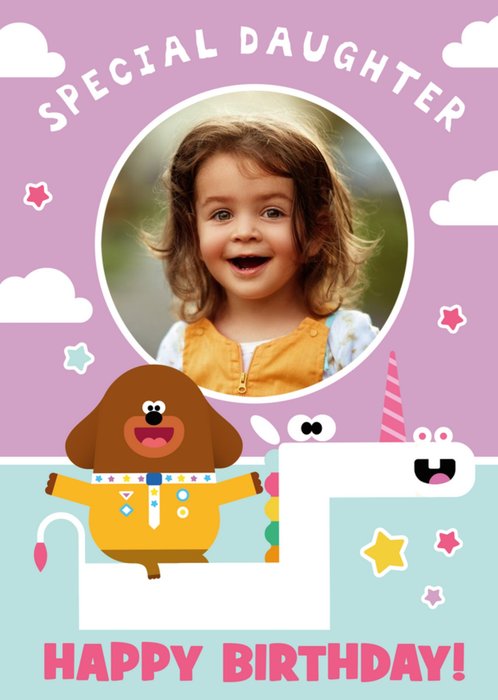 Hey Duggee Special Daughter Unicorn Photo Upload Birthday Card