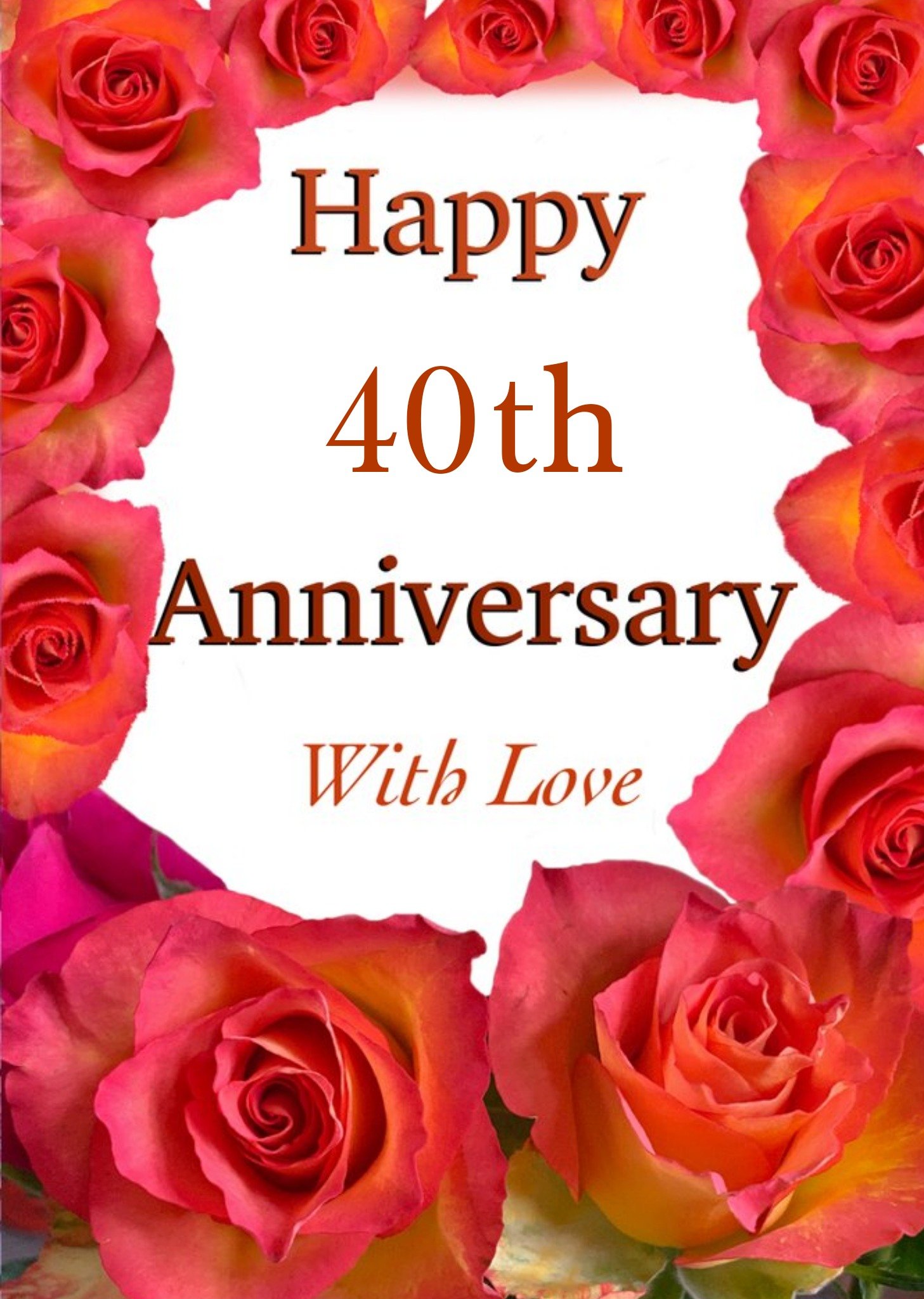 Photographic Boarder Of Red Roses Personalise Year Anniversary Card Ecard