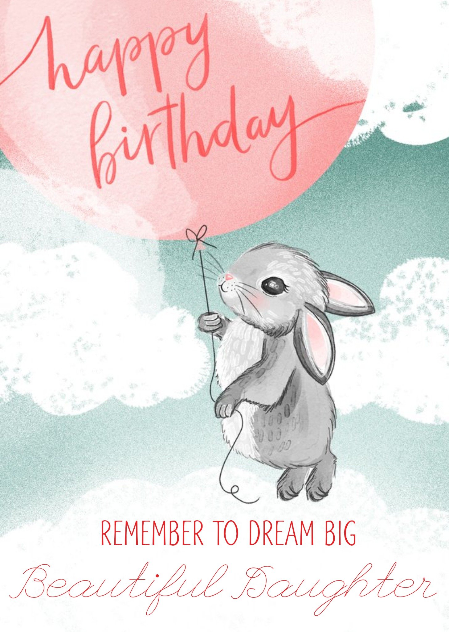 Okey Dokey Design Okey Dokey Cute Illustrated Rabbit Beautiful Daughter Birthday Card Ecard