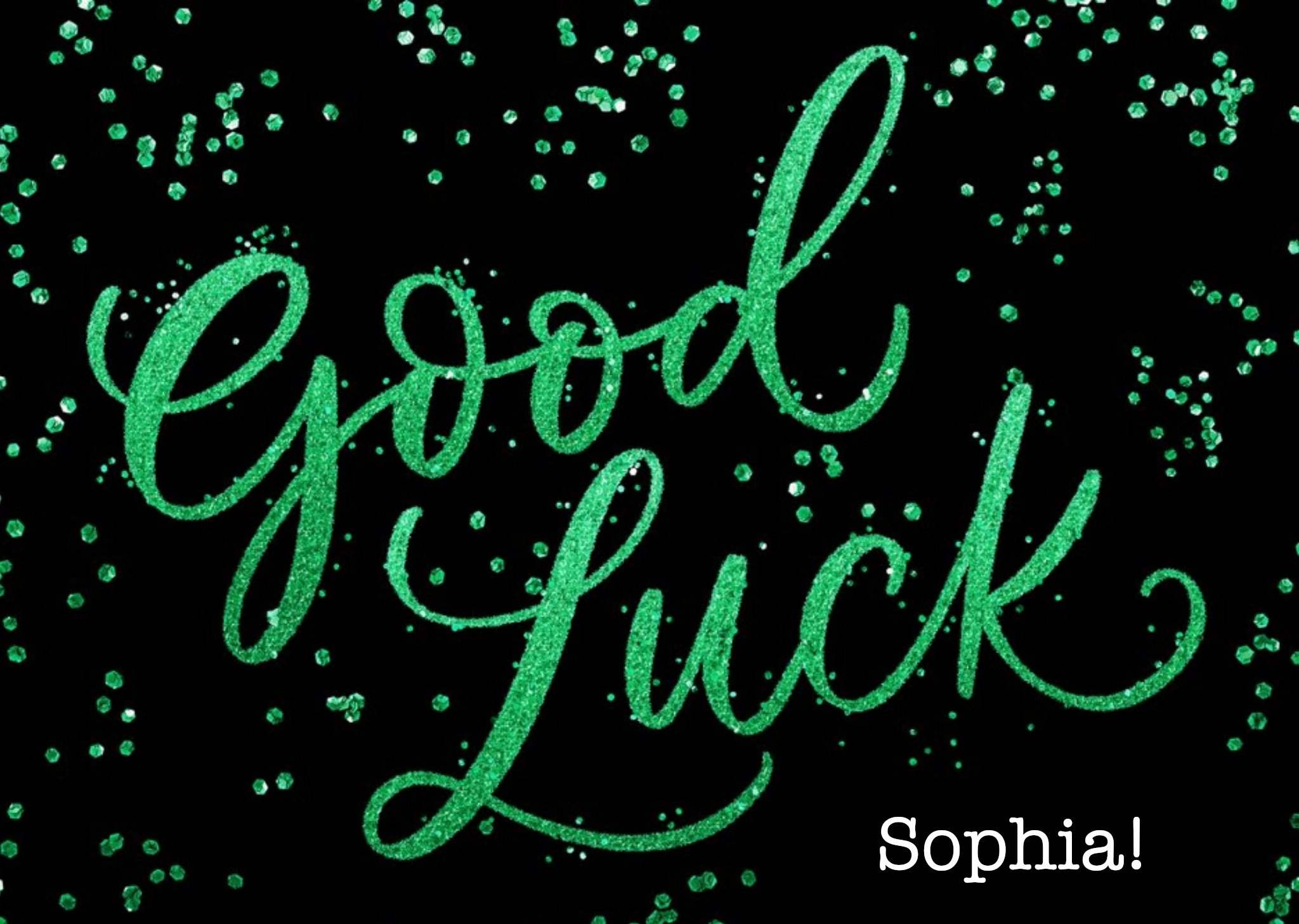 Green Caligraphy Surrounded By Glitter On A Black Background Good Luck Card Ecard