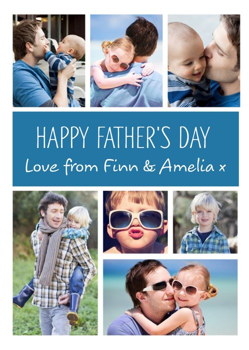 Blue Vertical And Horizontal Grid Photo Upload Happy Father's Day Card