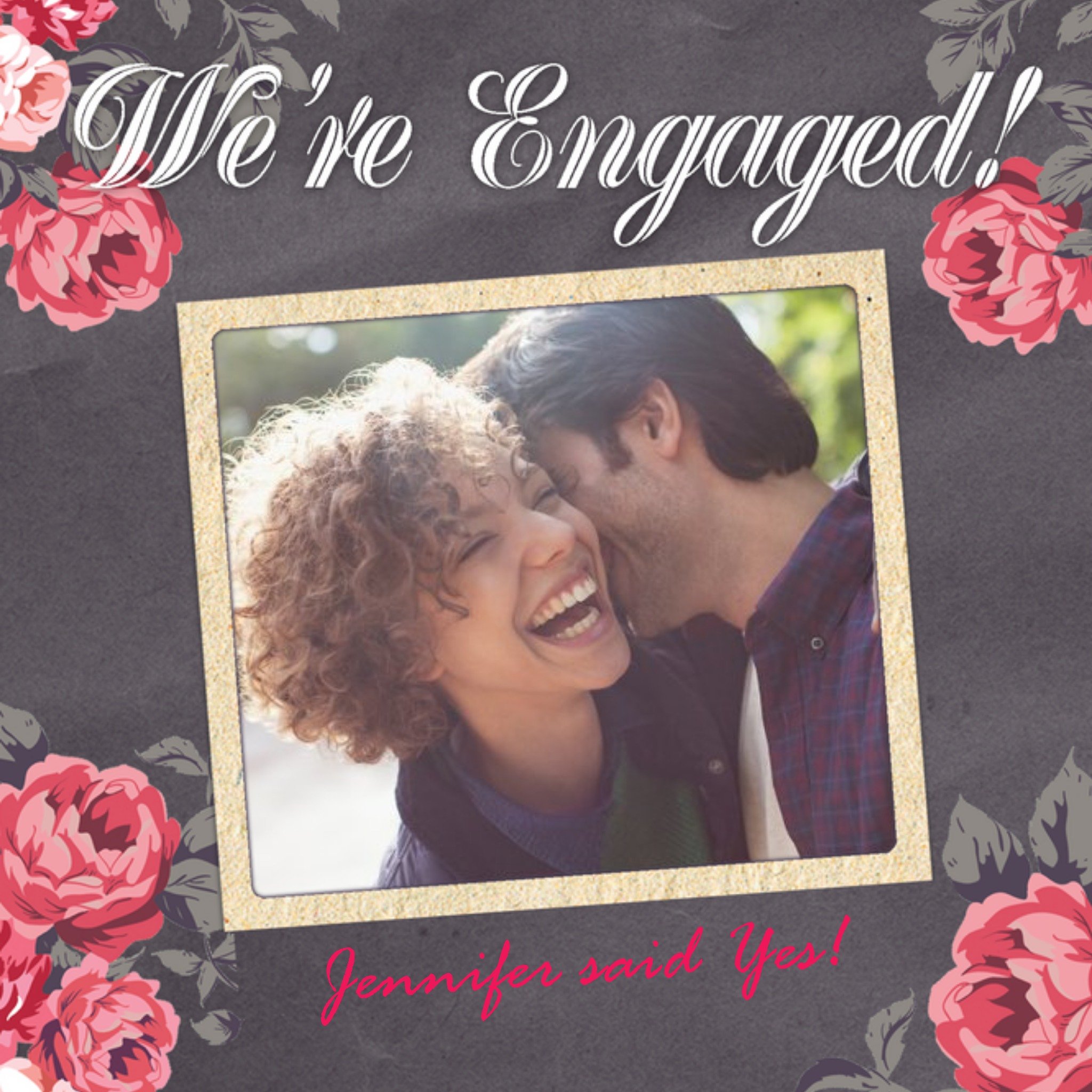 Moonpig Roses Instant Photo Frame Personalised Photo Upload Engagement Card, Large