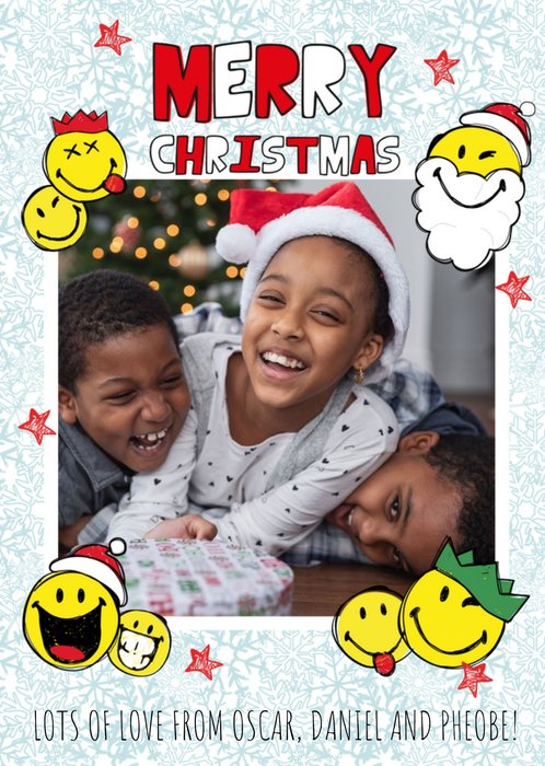 Smiley World Merry Christmas From the Kids Photo Upload Christmas Card