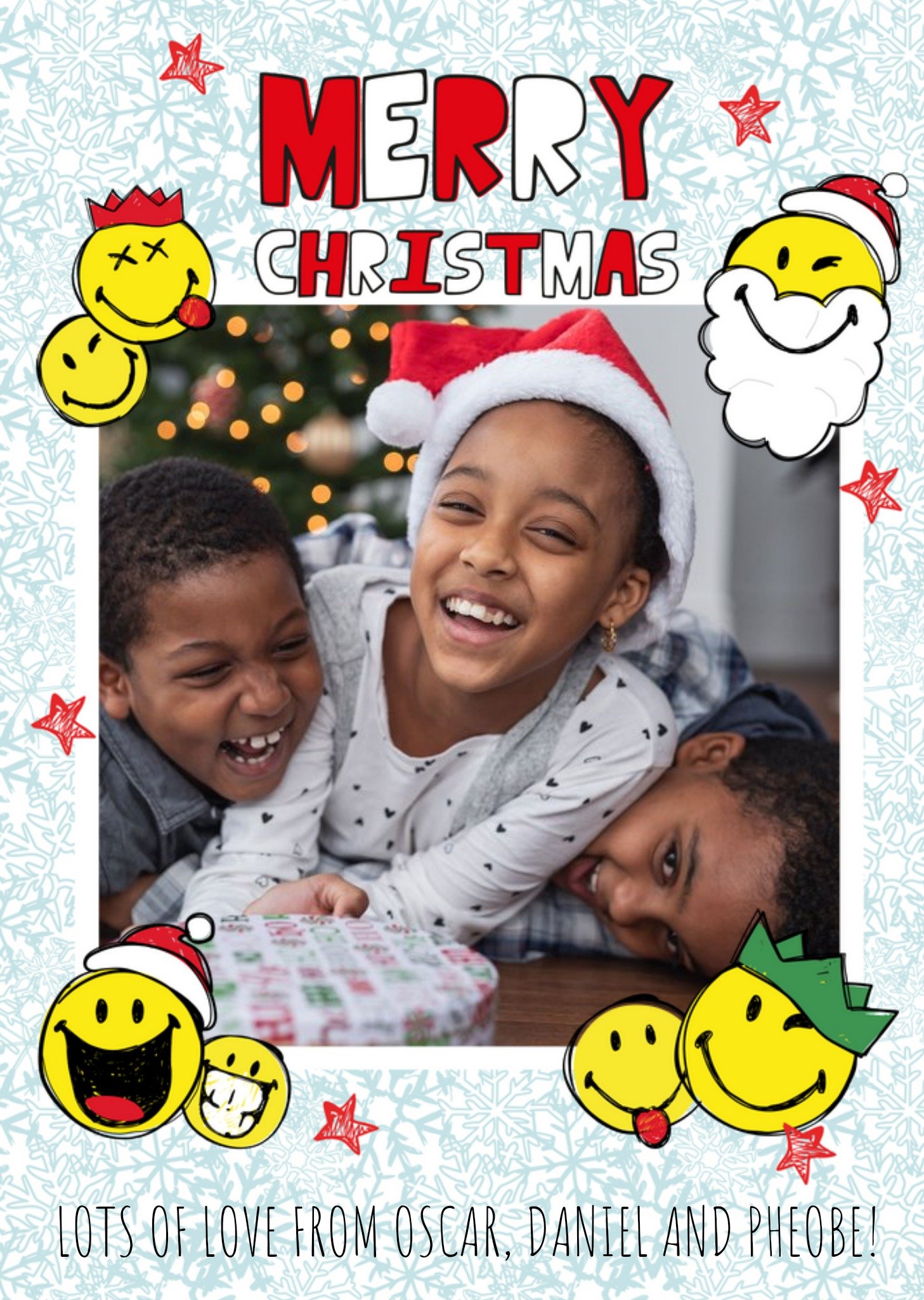 Smiley World Merry Christmas From The Kids Photo Upload Christmas Card Ecard