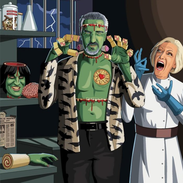 TV Baking Show Celebrity As Frankenstein Just a Note Card