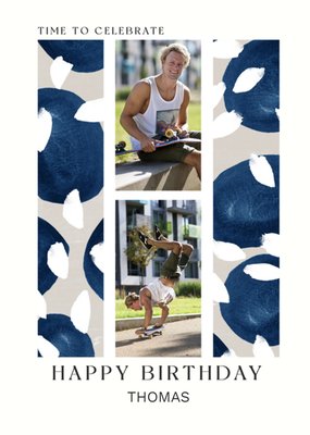 Stylish Brushstroke Painted Pattern Photo Upload Birthday Card