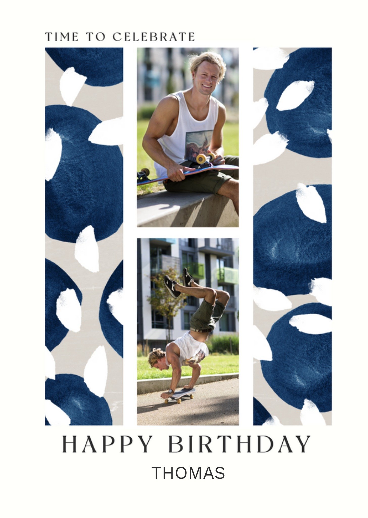 Stylish Brushstroke Painted Pattern Photo Upload Birthday Card Ecard