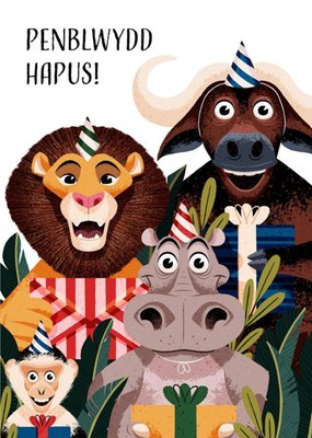 Folio Jungle animals Welsh Happy Birthday Card