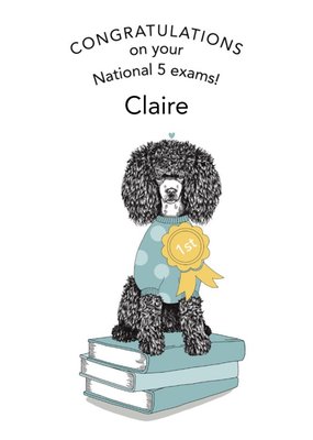 Dotty Dog Art Illustrated Poodle Dog National 5 Exams Congratulations Card