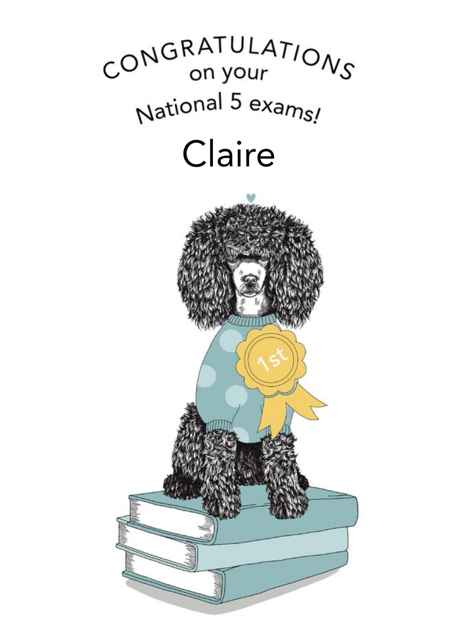 Moonpig Dotty Dog Art Illustrated Poodle Dog National 5 Exams Congratulations Card, Large