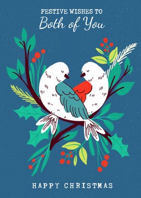 Illustration Of Two Doves Sitting Amongst Holly Christmas Card