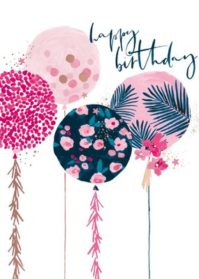Fun Pink Balloons Happy Birthday Card