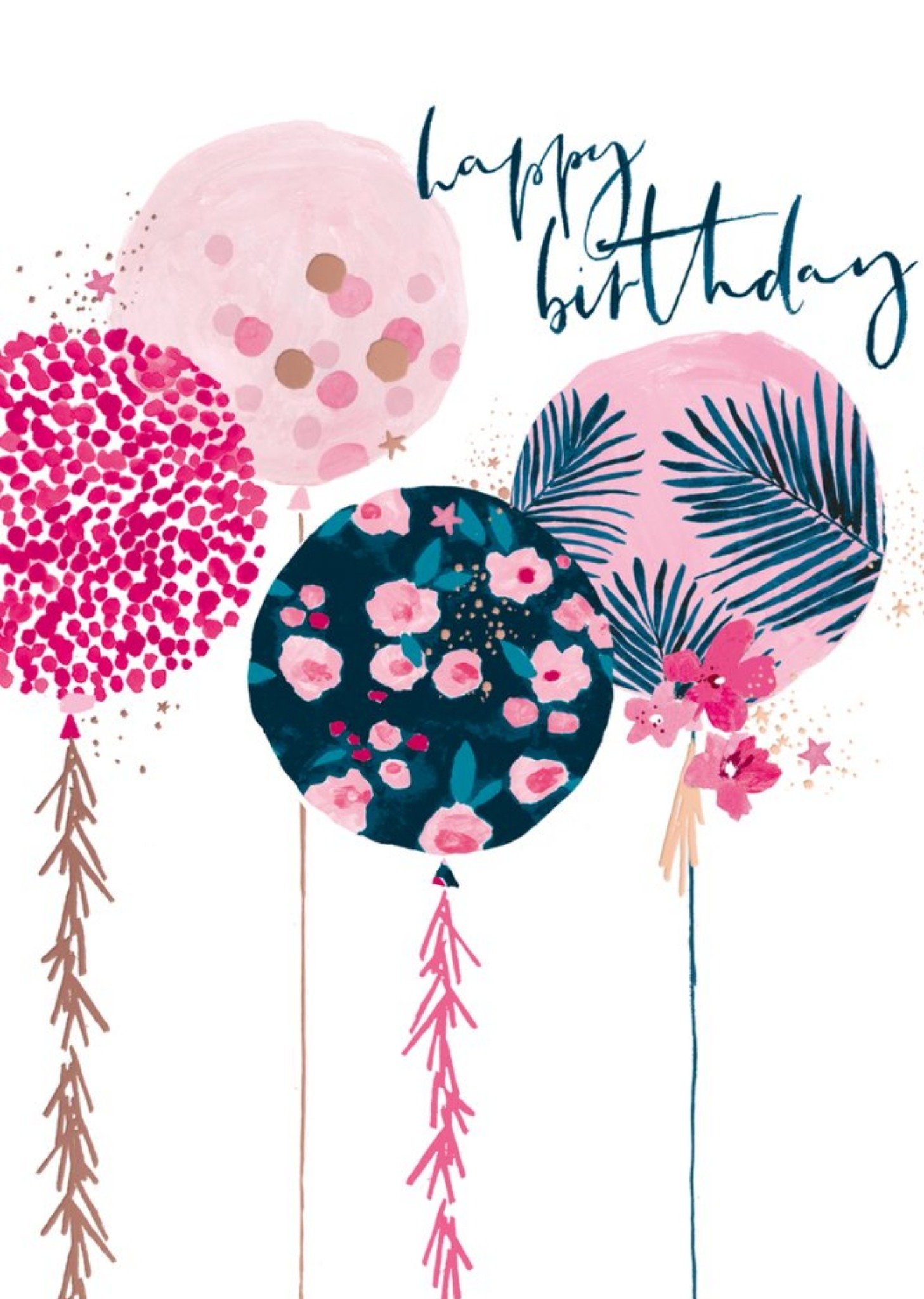 Moonpig Fun Pink Balloons Happy Birthday Card, Large