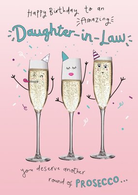 Illustration Of Wine Glass Characters Partying Surrounded By Confetti Daughter-In-Law Birthday Card