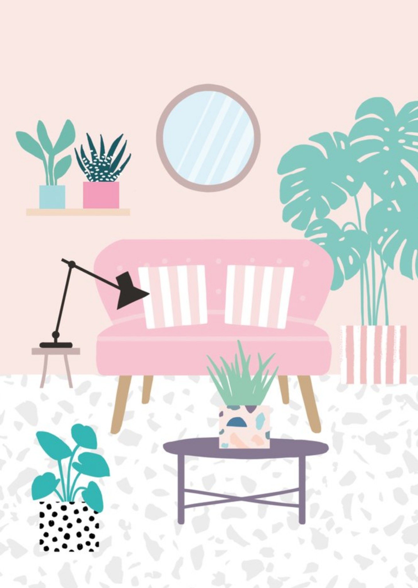 Colourful Living Room And Plants Card Ecard