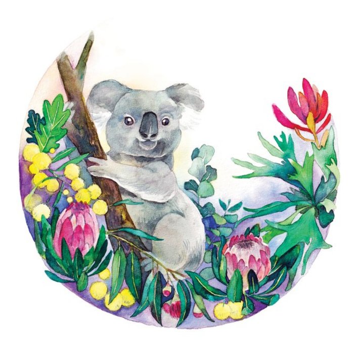 Watercolour By Cat Koala Floral Just A Note Card