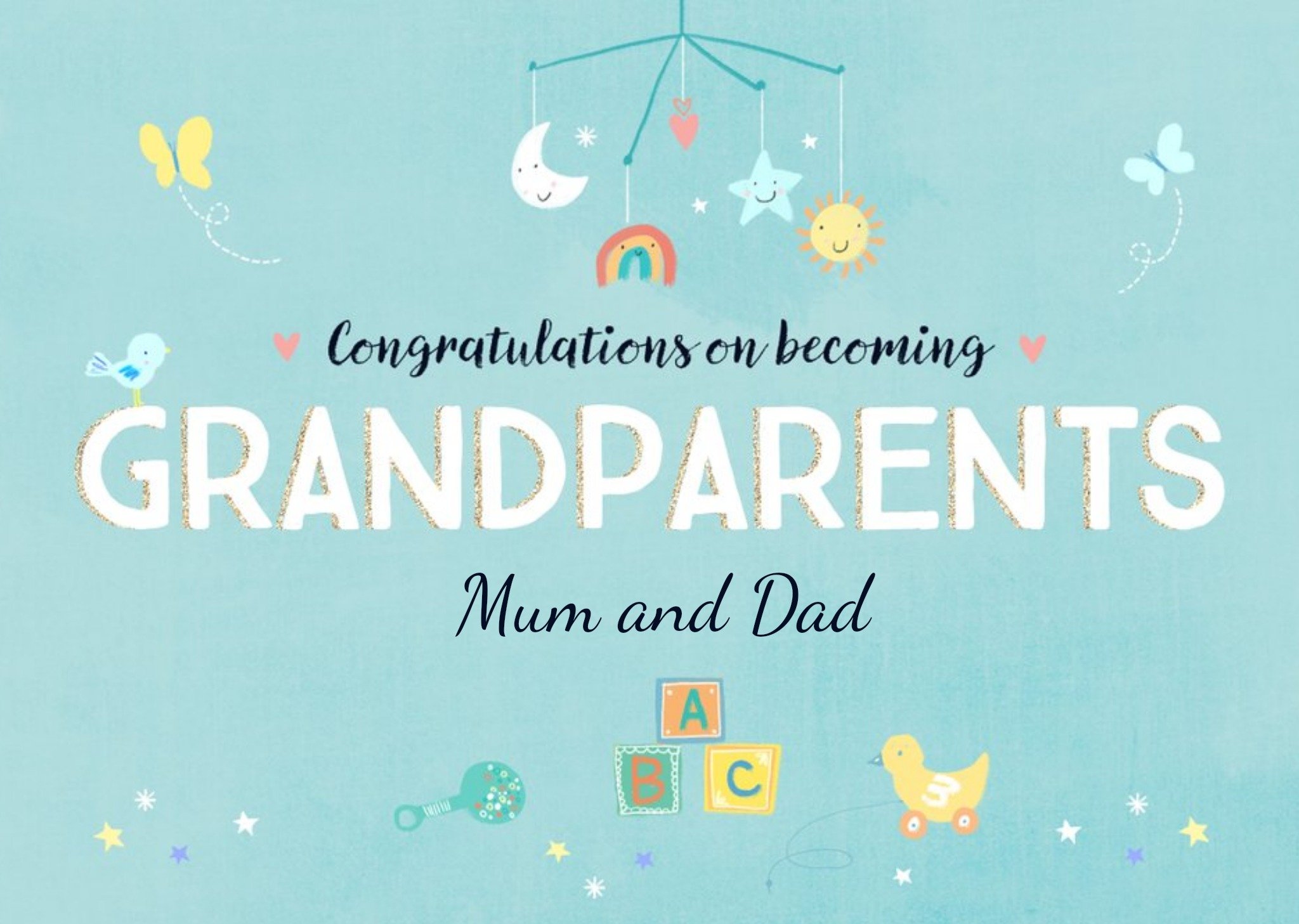 Moonpig Typographic Illustrated Congratulations On Becoming Grandparents Card, Large