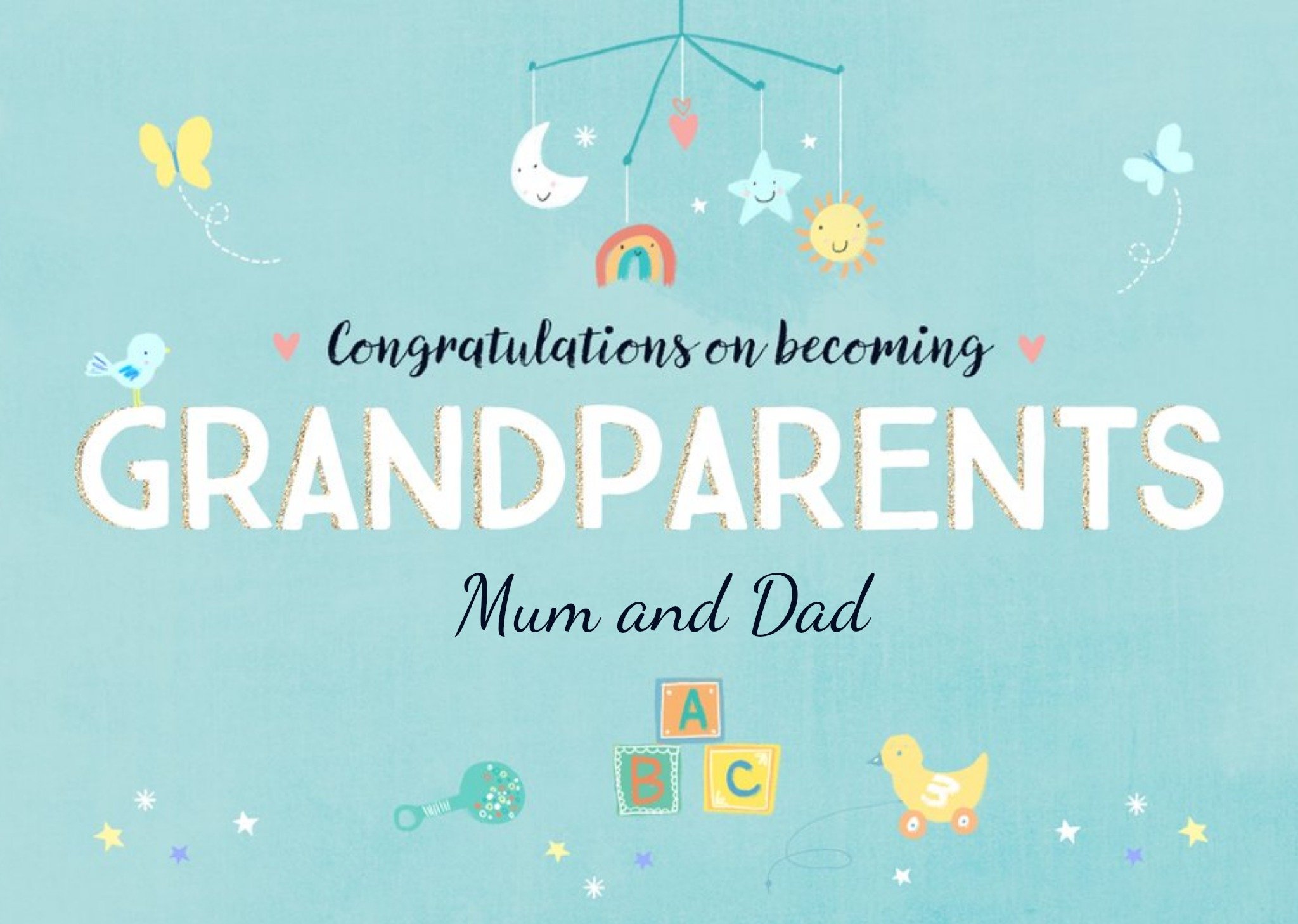 Typographic Illustrated Congratulations On Becoming Grandparents Card Ecard