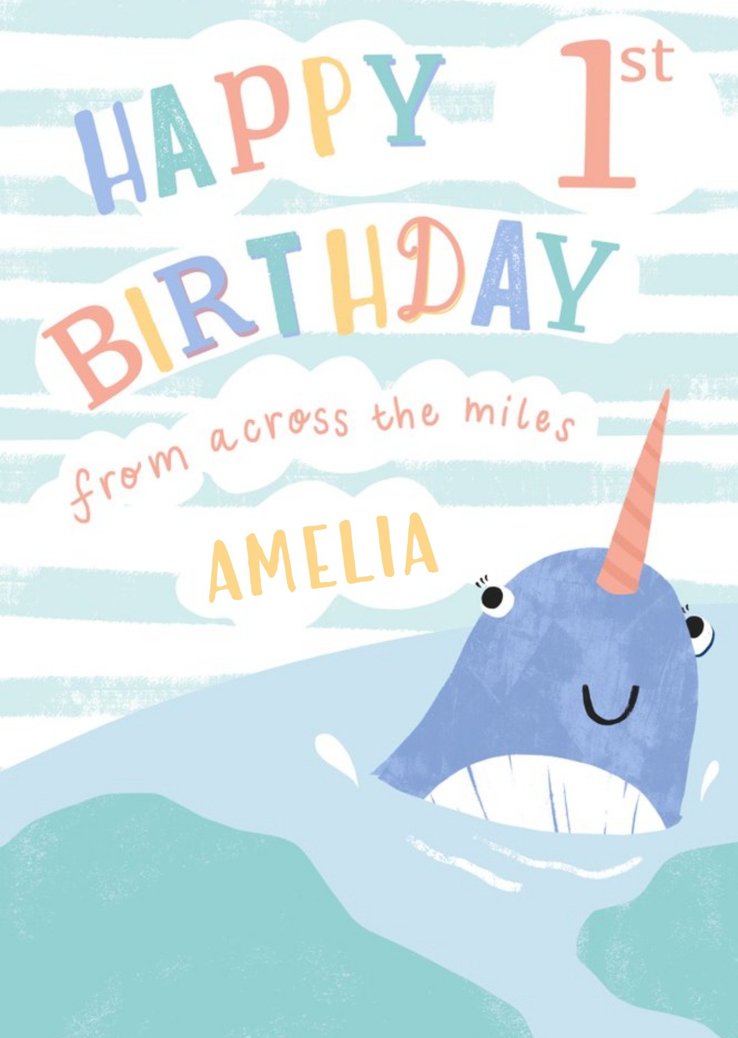 Moonpig Happy 1st Birthday From Across The Miles Whale Card Ecard
