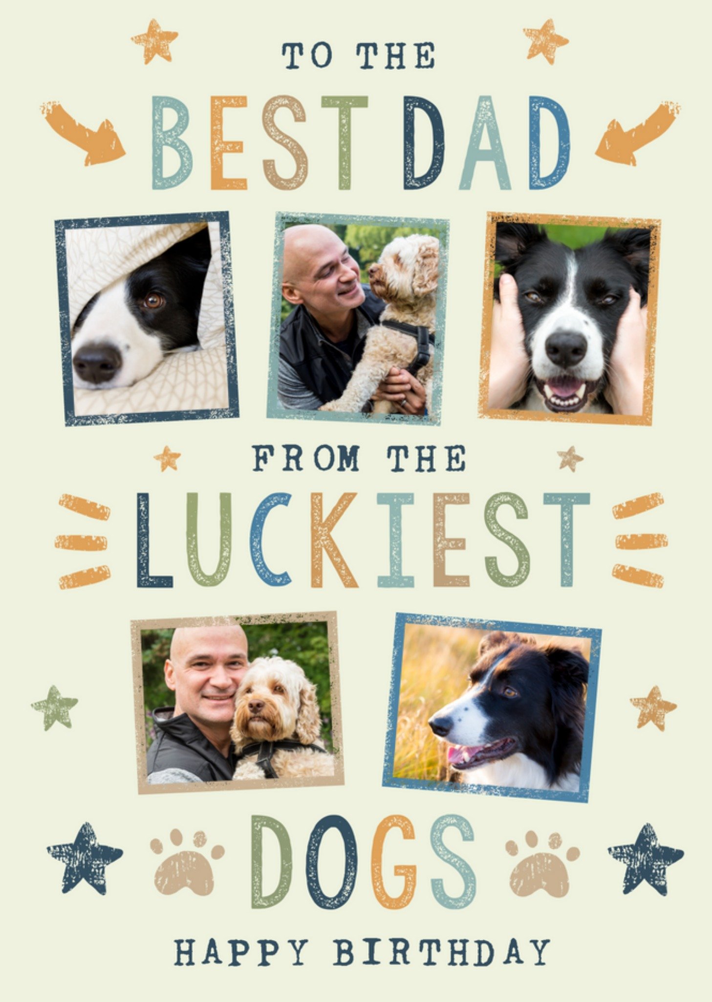 Moonpig Sweet Best Dad Luckiest Dogs Print Textured Typography Photo Upload Birthday Card Ecard