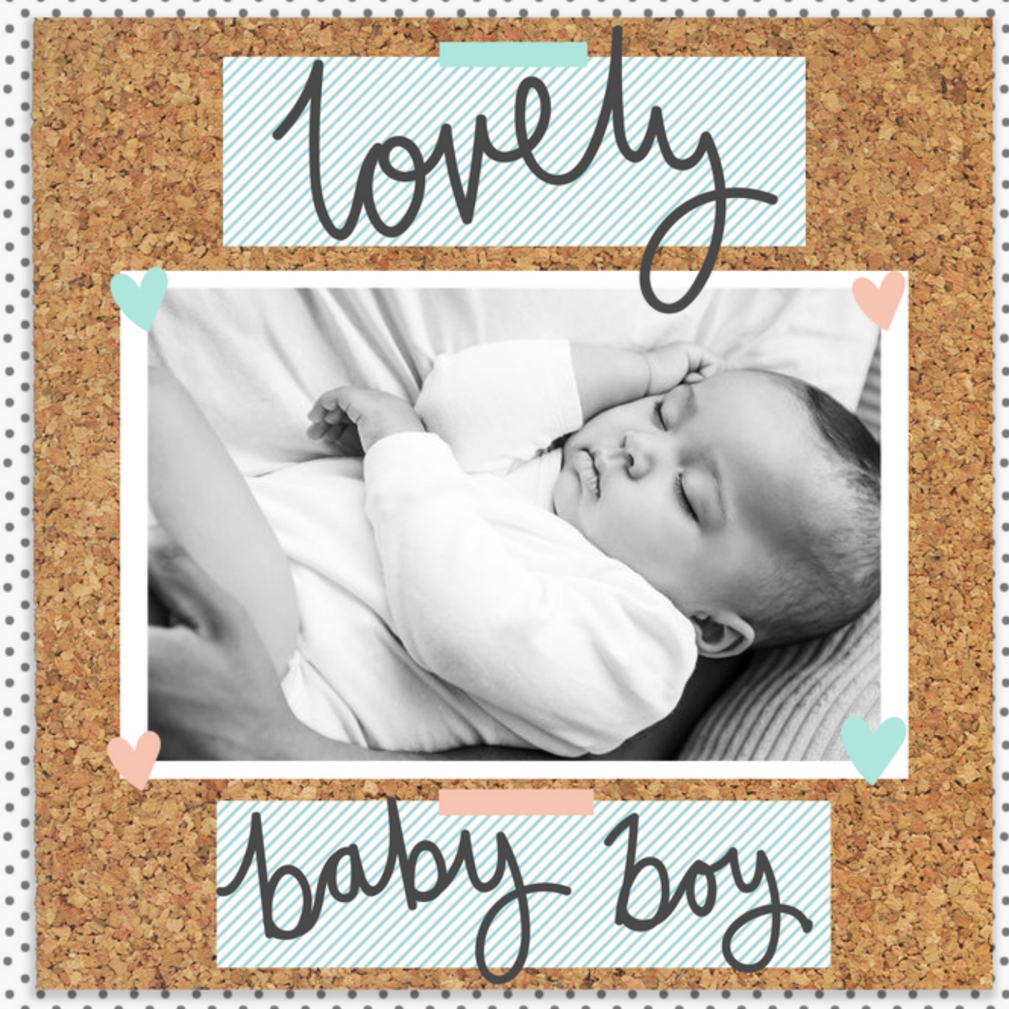 Moonpig Pinboard Lovely Baby Boy Photo Upload Card, Square