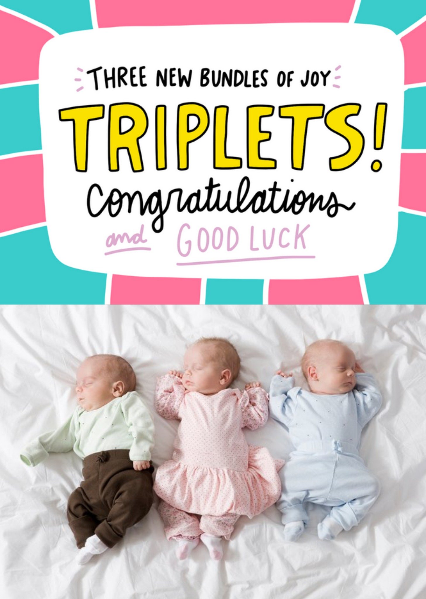 Moonpig Angela Chick Cute Triplets New Baby Card, Large