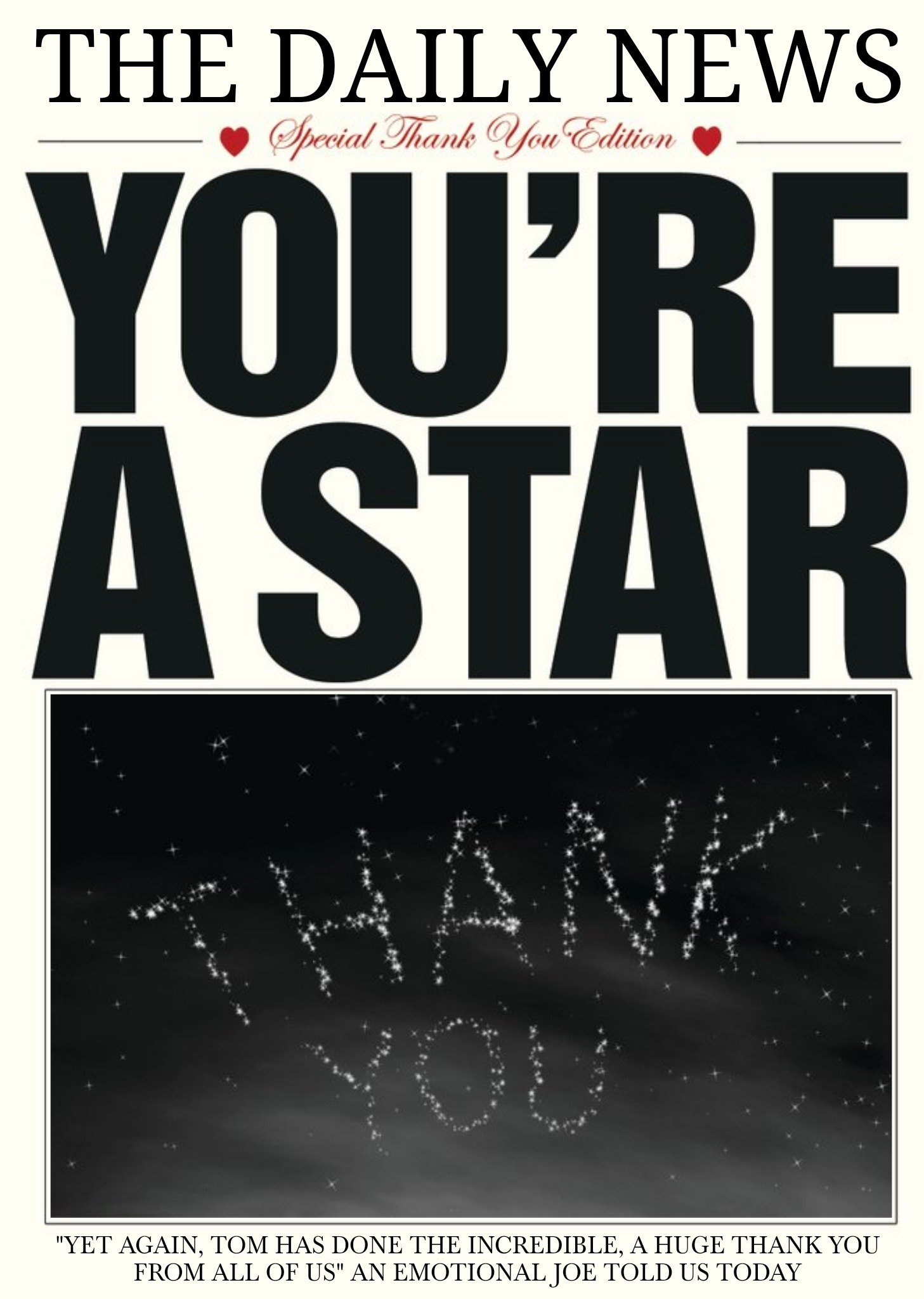 Moonpig The Daily News You're A Star Personalised Thank You Card, Large