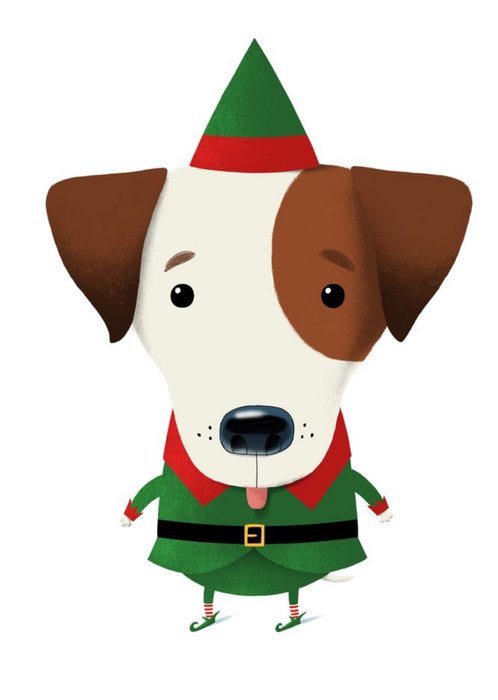 Modern Cute Illustration Elf Dog Christmas Card