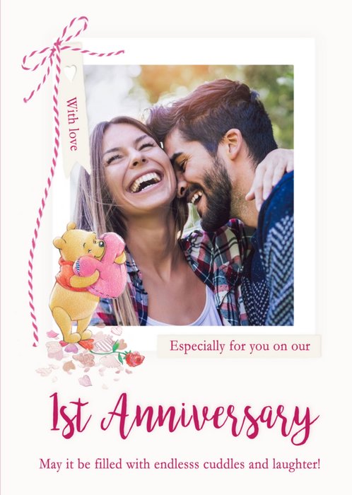 Disney Winnie The Pooh Endless Cuddles And Laughter 1st Anniversary Photo Upload Card