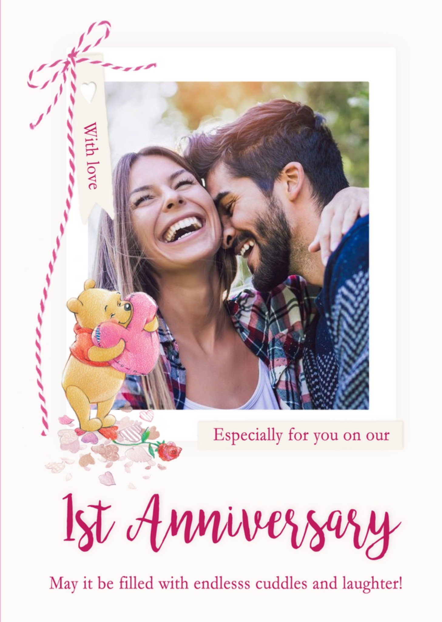 Disney Winnie The Pooh Endless Cuddles And Laughter 1st Anniversary Photo Upload Card Ecard