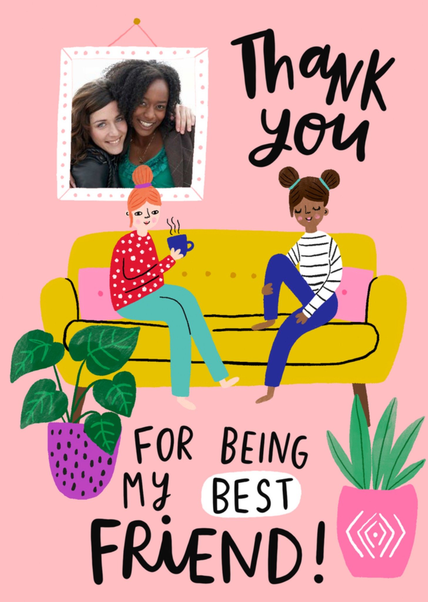 Moonpig Illustration Of Two Woman On A Settee Talking Best Friend Photo Upload Thank You Card Ecard