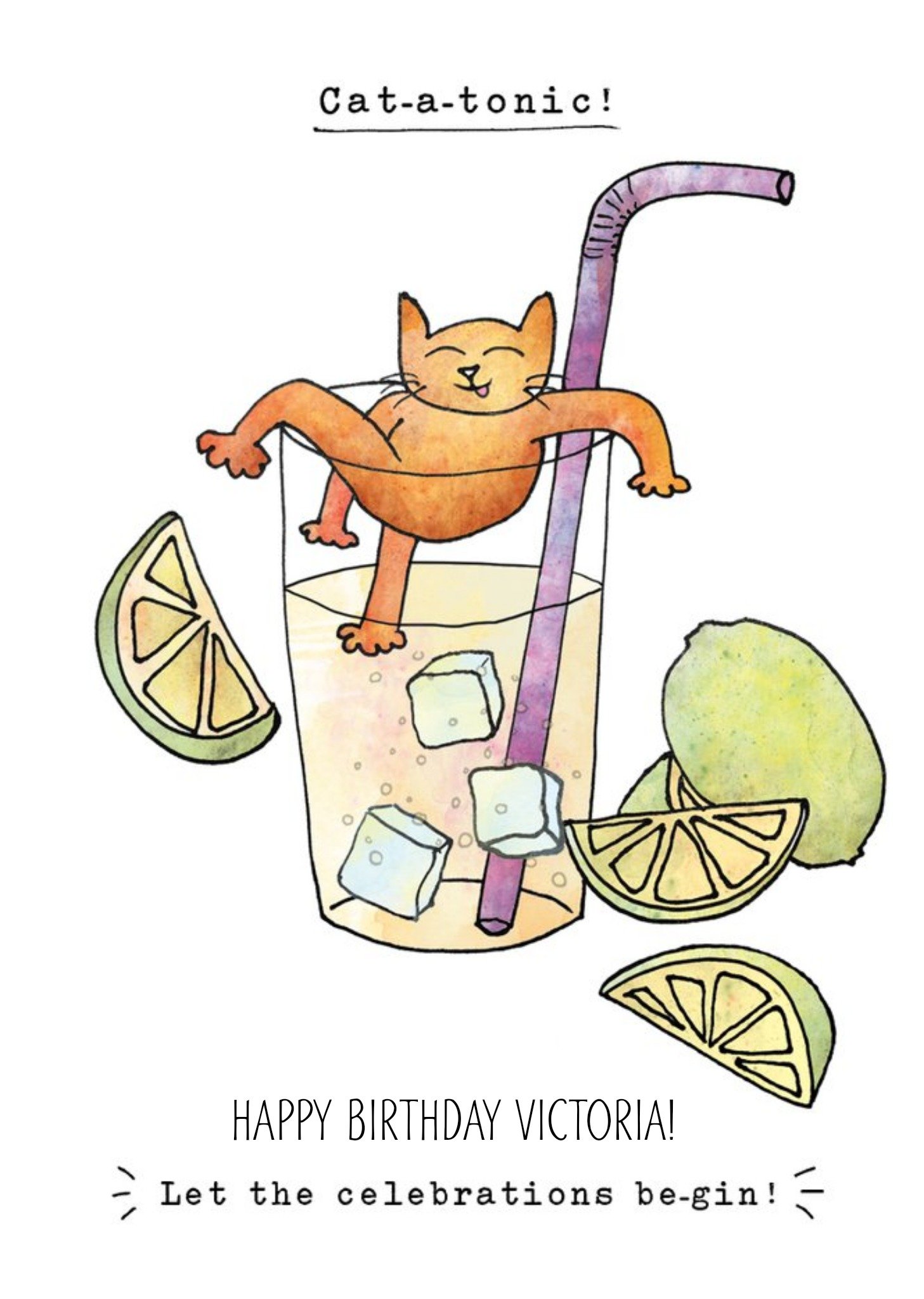 Moonpig Funny Cat And Gin Birthday Card, Large