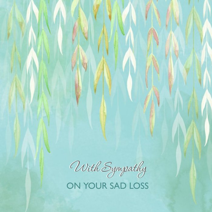 Watercolour Illustration Of Willow Leaves Over Water Sympathy Card