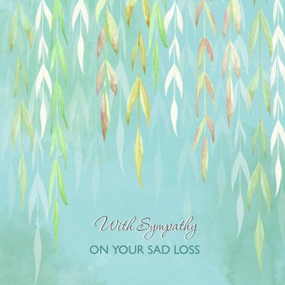 Watercolour Illustration Of Willow Leaves Over Water Sympathy Card