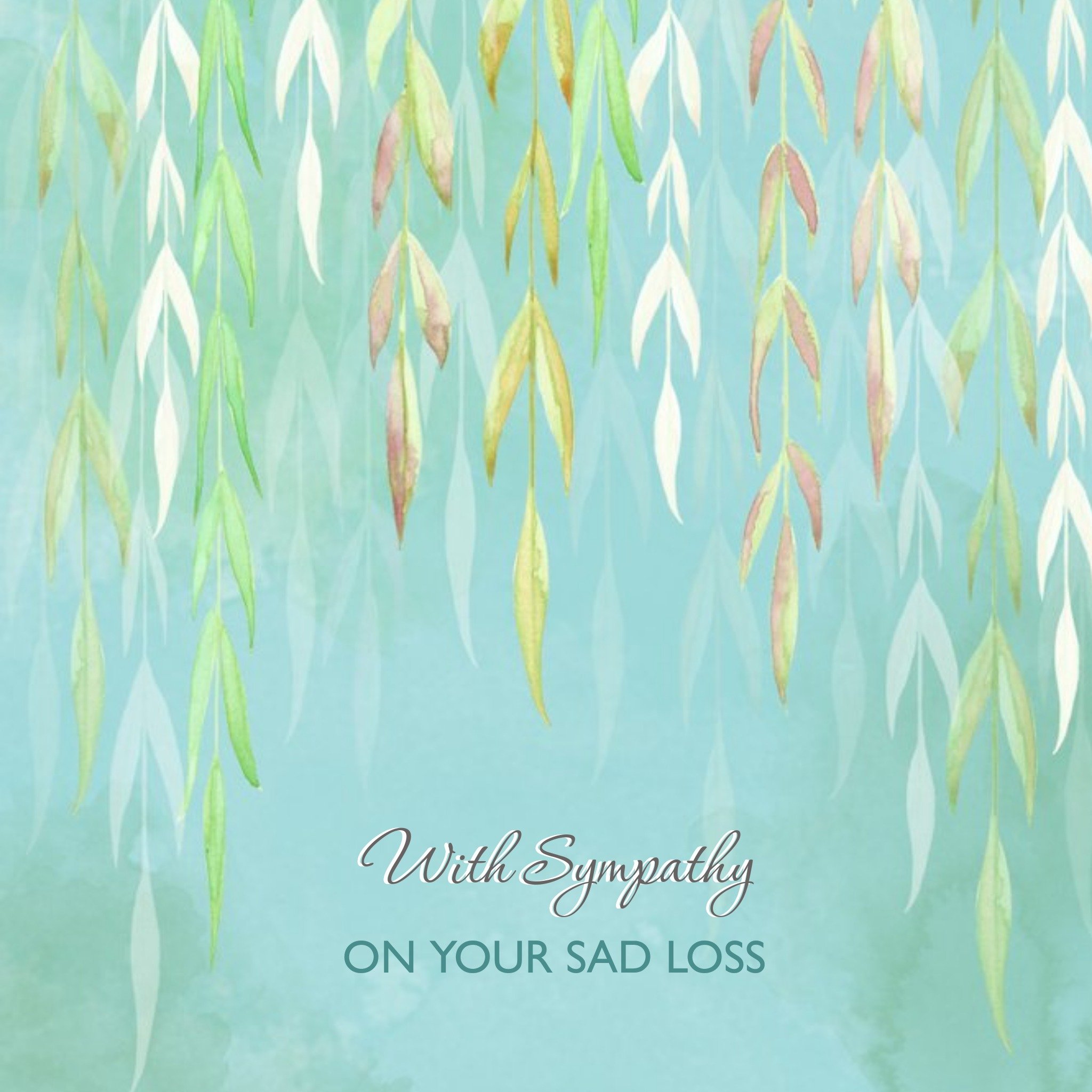 Watercolour Illustration Of Willow Leaves Over Water Sympathy Card, Square