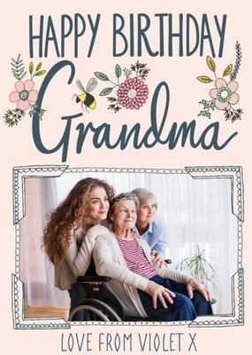Floral Photo Upload Birthday Card For Grandma