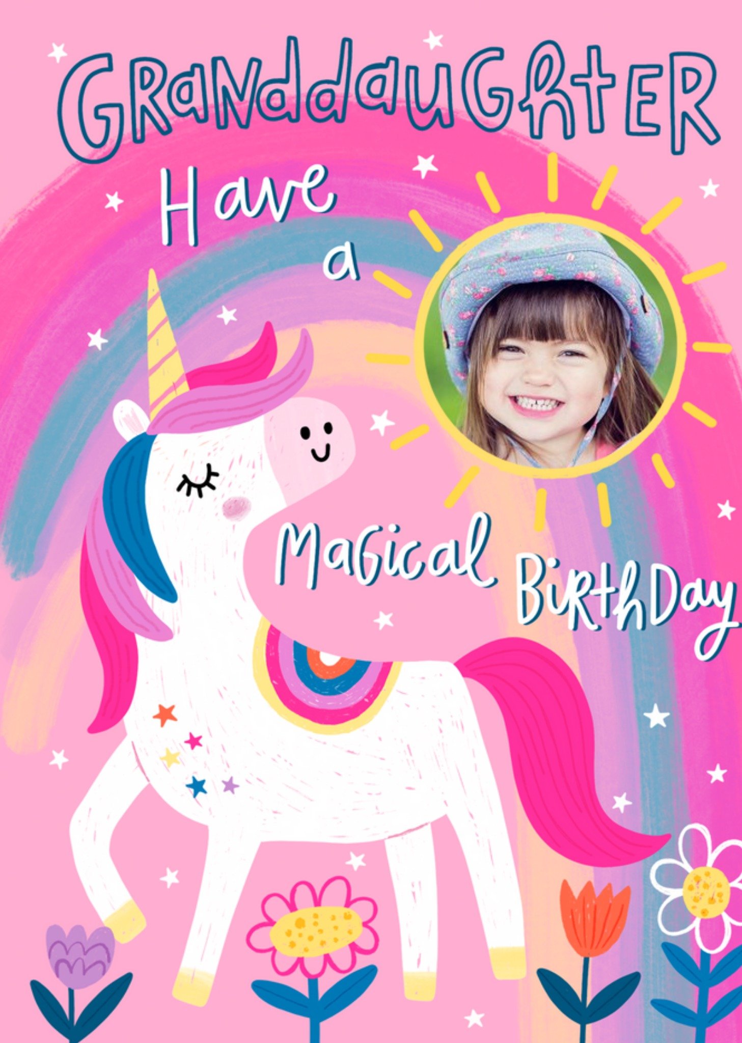 Moonpig Granddaughter Have A Magical Birthday Unicorn Rainbow Photo Uplaod Birthday Card, Large
