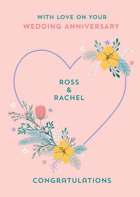Editable Heart and Flowers Wedding Anniversary Card