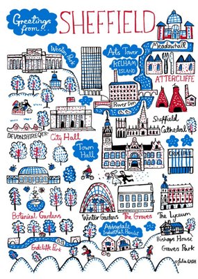 Illustrated Scenic Map Greetings From Sheffield Card