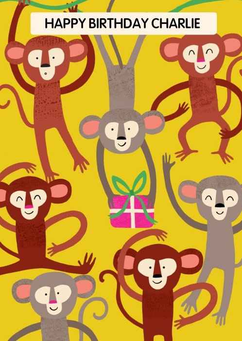 Swinging Monkeys Personalised Kids Birthday Card