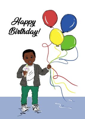 Happy Birthday Little Boy With Balloons Cute Card